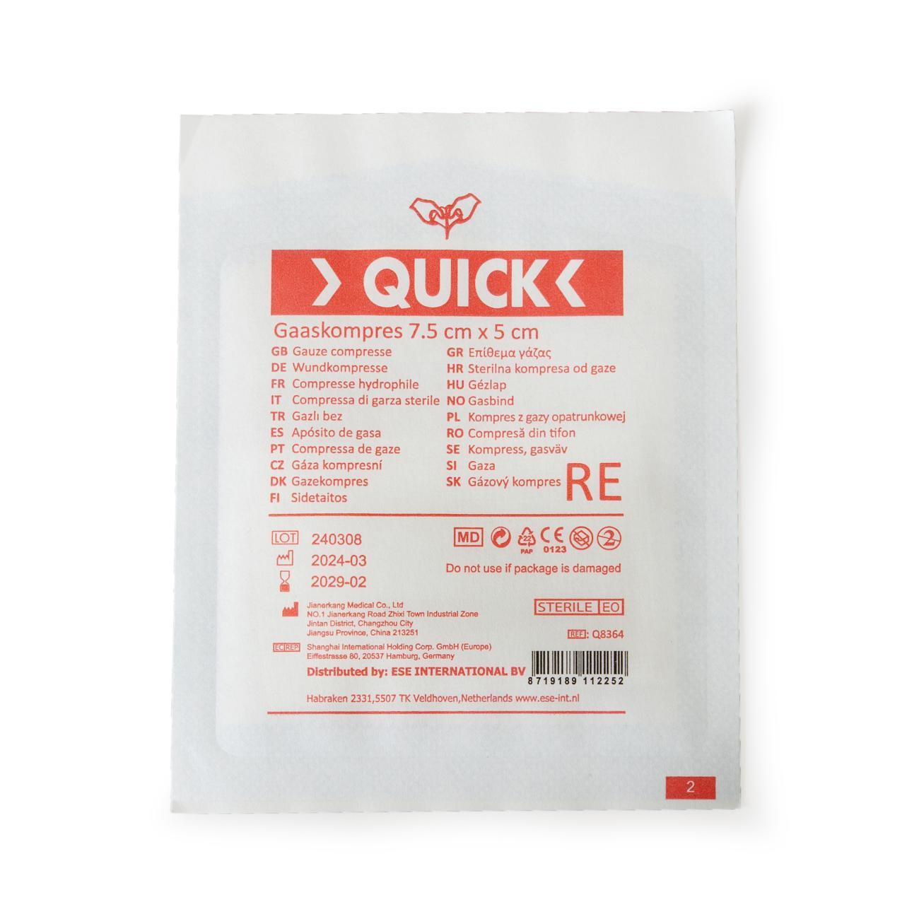 Quick Vliesstoffkompresse Steril 7,5 X 5 Cm (1/16)